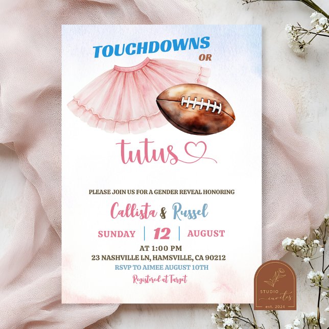 Touchdown or Tutus Gender Reveal  Invitation (Creator Uploaded)