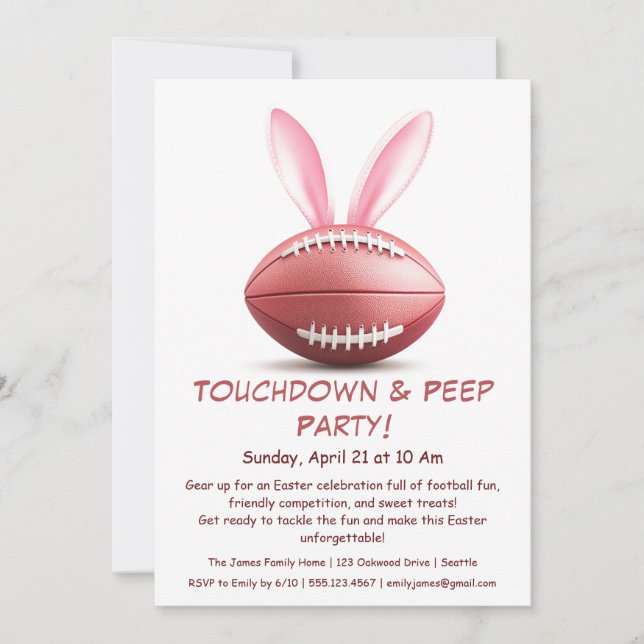 Touchdown & Peep Party – Easter Football Invitatio Invitation (Front)