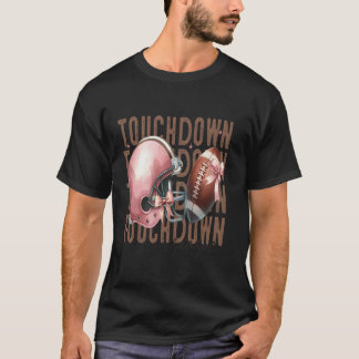 Touchdown Season Girly Coquette Football Game Pink T-Shirt