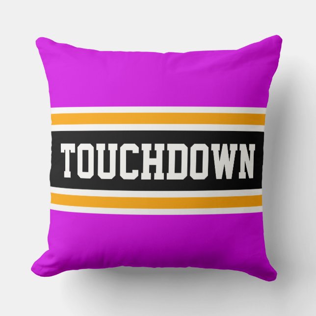 TOUCHDOWN Sporty Bold Pink Black Yellow Stripes Throw Pillow (Front)