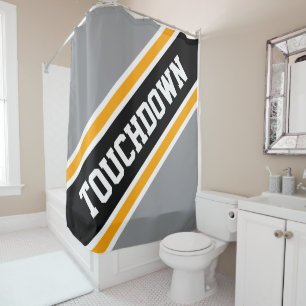 TOUCHDOWN Sporty Gray Orange Black Racing Stripes Shower Curtain