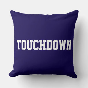 TOUCHDOWN Sporty White Football Text On Deep Navy Throw Pillow