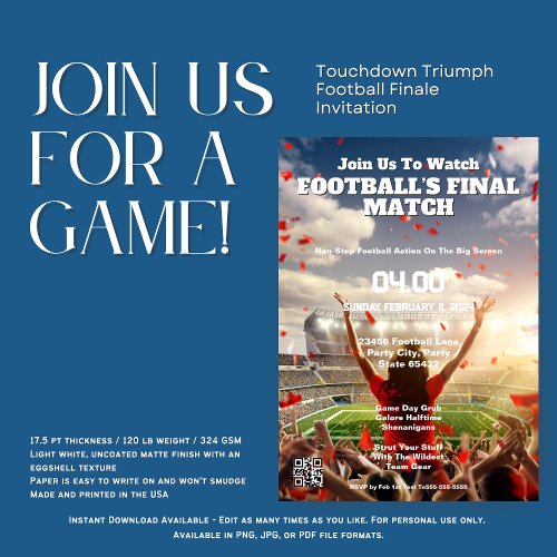 Touchdown Triumph Football Finale Invitation