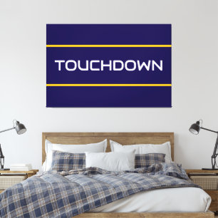 TOUCHDOWN White Text Orange Navy Blue Stripes Canvas Print