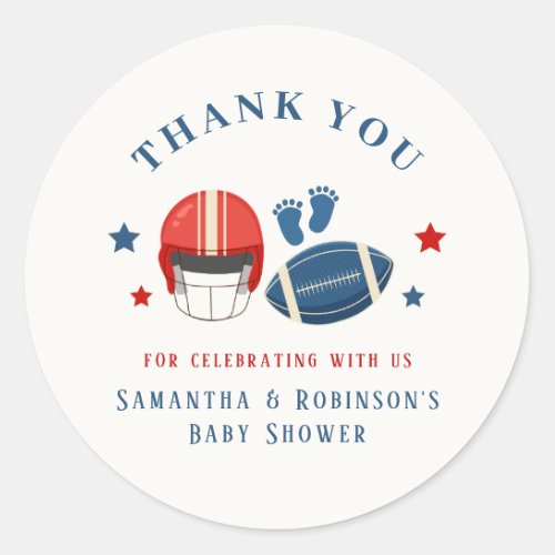 Touchdowns and Tiny toes Football baby shower Classic Round Sticker