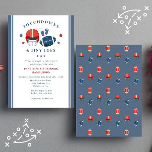 Touchdowns and Tiny toes, Football baby shower Invitation