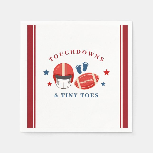 Touchdowns and Tiny toes, Football baby shower Napkins (Front)