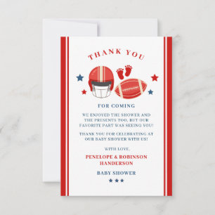Touchdowns and Tiny toes, Football baby shower Thank You Card