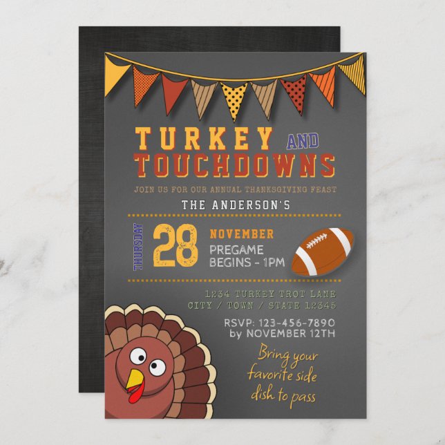 Touchdowns and Turkey Thanksgiving Game Day Invite (Front/Back)