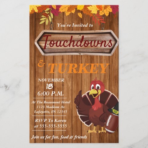 Touchdowns and Turkey Thanksgiving Invitation Flyer