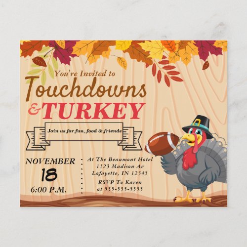 Touchdowns and Turkey Thanksgiving Invitation Flyer