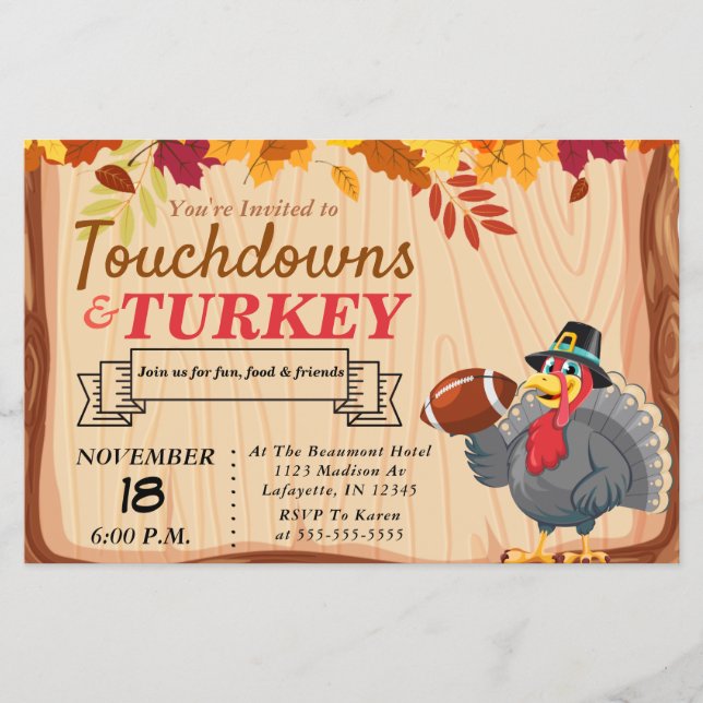Touchdowns and Turkey Thanksgiving Invitation Flyer (Front)