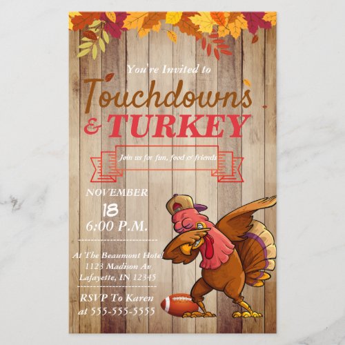 Touchdowns and Turkey Thanksgiving Invitation Flyer