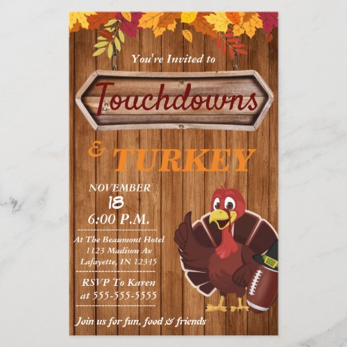Touchdowns and Turkey Thanksgiving Invitation Flyer