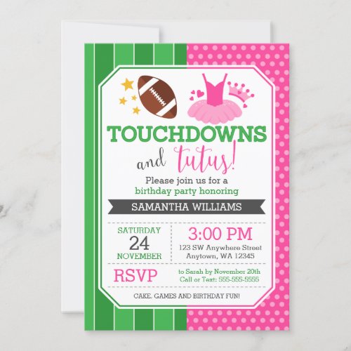 Touchdowns and Tutus Birthday Invitations