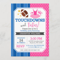 Touchdowns and Tutus Pink Blue Birthday Invitation