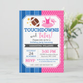 Touchdowns and Tutus Pink Blue Birthday Invitation (Standing Front)