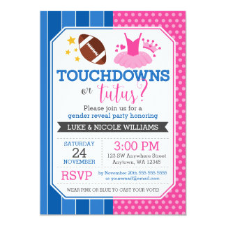 Touchdowns or Tutus Blue Pink Gender Reveal Party Card