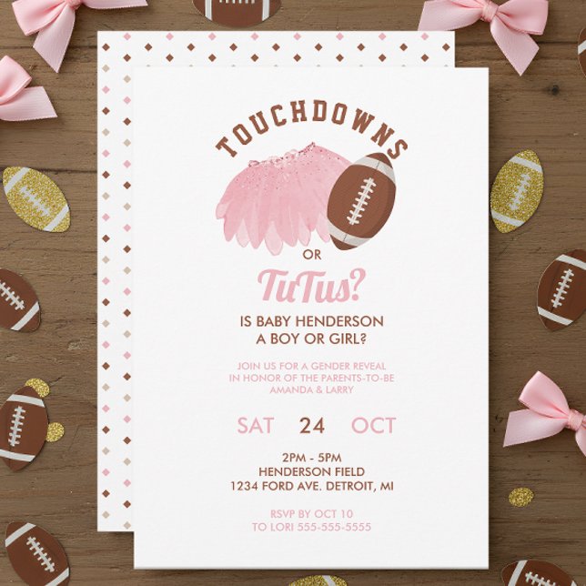 Touchdowns or Tutus Football Gender Reveal Invitation (Touchdowns or Tutus Gender Reveal Invitation)
