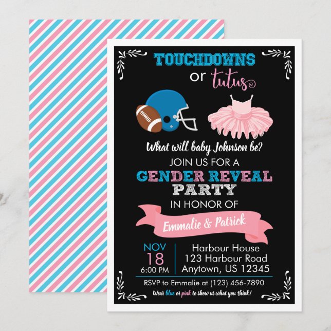 TOUCHDOWNS OR TUTUS Gender Reveal Baby Shower Invitation (Front/Back)