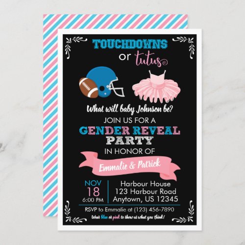 TOUCHDOWNS OR TUTUS Gender Reveal Baby Shower Invitation