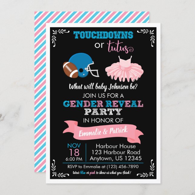 TOUCHDOWNS OR TUTUS Gender Reveal Baby Shower Invitation (Front/Back)