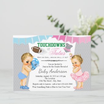 Touchdowns or Tutus Gender Reveal Baby Shower Invitation | Zazzle