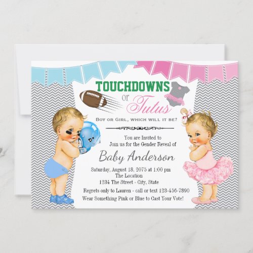 Touchdowns or Tutus Gender Reveal Baby Shower Invitation