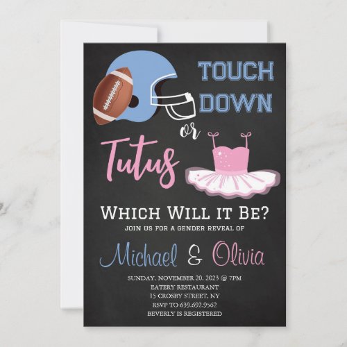 TOUCHDOWNS OR TUTUS Gender Reveal Baby Shower Invitation