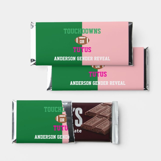 Touchdowns or Tutus Gender Reveal Hershey Bar Favors (Front)