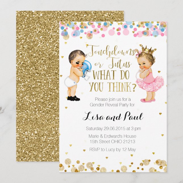 Touchdowns or Tutus Gender Reveal invitation (Front/Back)