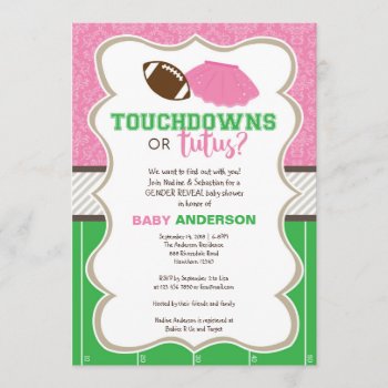 Touchdowns Or Tutus Gender Reveal Invitation by ApplePaperie at Zazzle