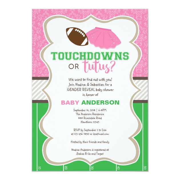 Touchdowns Or Tutus Gender Reveal Invitation