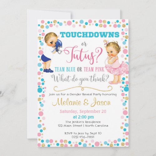 Touchdowns or Tutus Gender Reveal Invitation