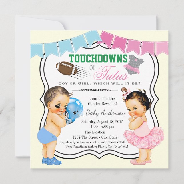 Touchdowns or Tutus Gender Reveal Invitation (Front)
