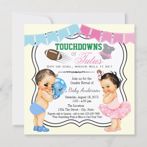 Touchdowns or Tutus Gender Reveal Invitation