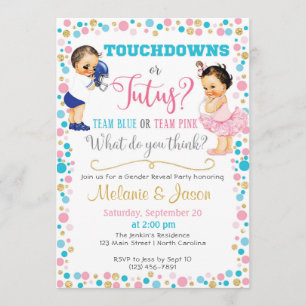 Touchdowns or Tutus Gender Reveal Invitation
