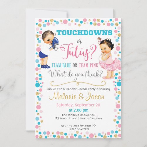 Touchdowns or Tutus Gender Reveal Invitation