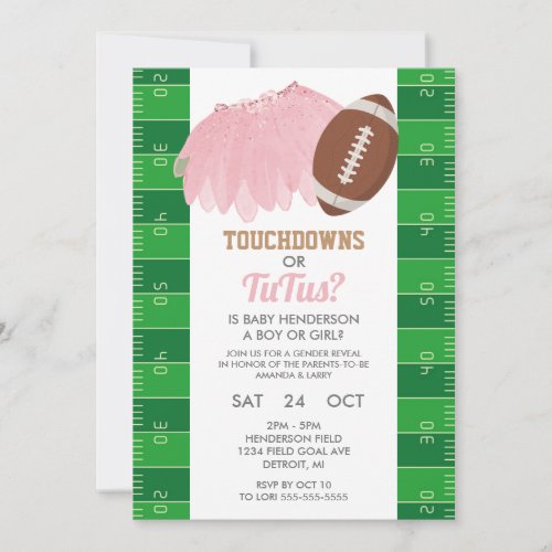 Touchdowns or Tutus Gender Reveal Invitation