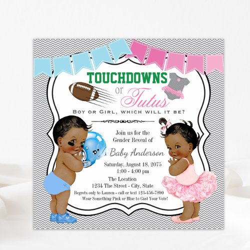 Touchdowns or Tutus Gender Reveal Invitations