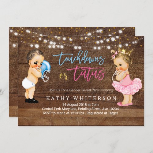 Touchdowns or Tutus gender reveal Invite rustic