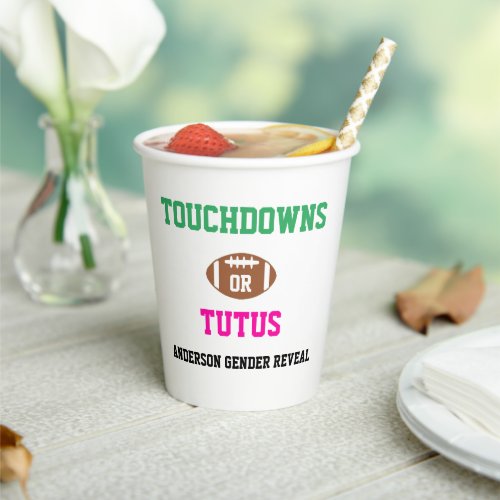 Touchdowns or Tutus Gender Reveal Paper Cups