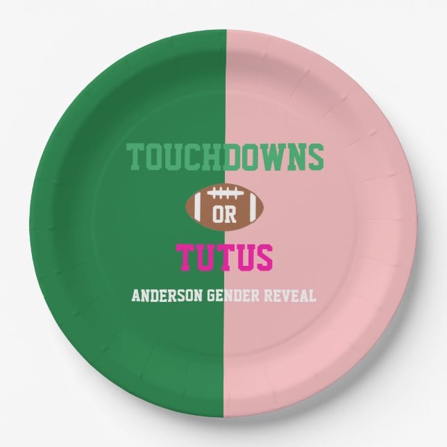 Touchdowns or Tutus Gender Reveal Paper Plates (Front)