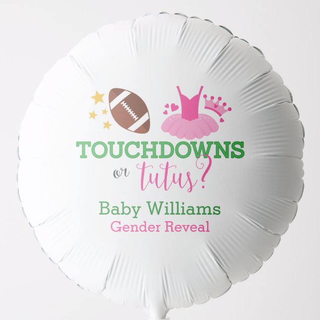 Touchdowns or Tutus Gender Reveal Party Balloon (Front)
