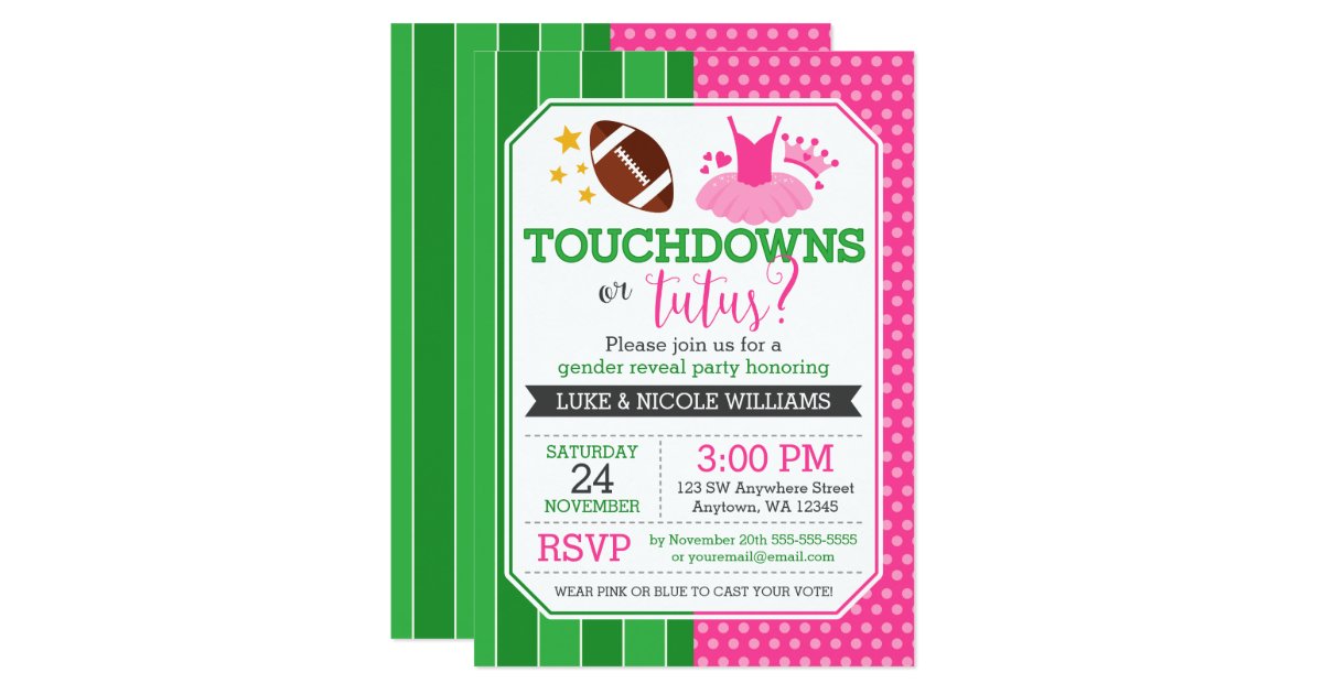 Touchdowns or Tutus Gender Reveal Party Card | Zazzle