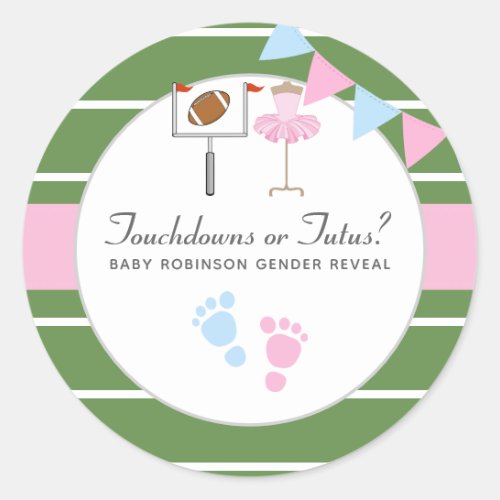 Touchdowns or Tutus Gender Reveal Party Classic Round Sticker