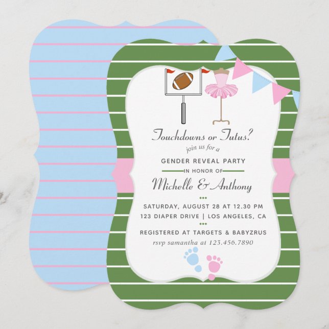 Touchdowns or Tutus Gender Reveal Party Invitation (Front/Back)