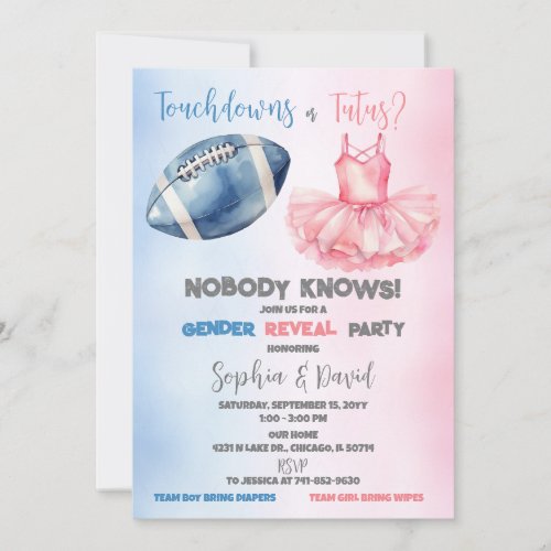 Touchdowns or Tutus Gender Reveal Party Invitation