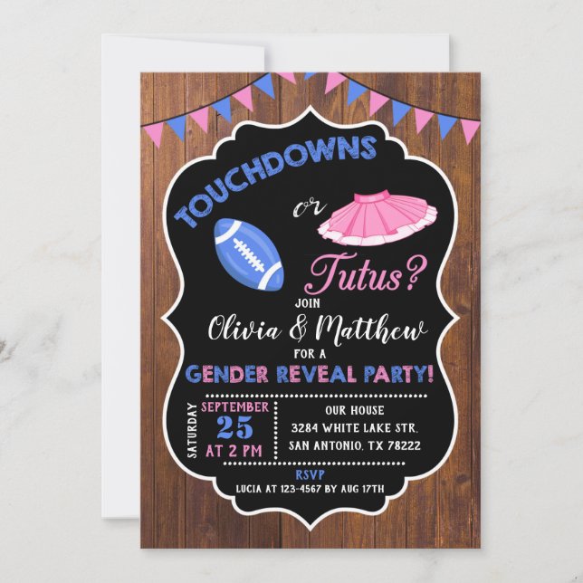 Touchdowns or Tutus gender reveal party Invitation (Front)