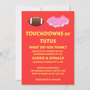 Touchdowns or Tutus Gender Reveal Party Invitation